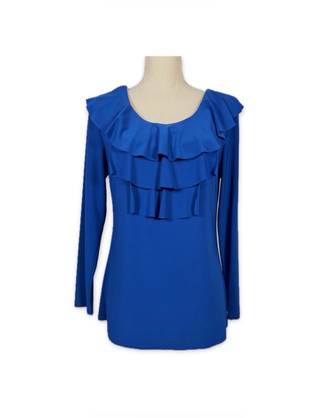 Claudia Richard Royal Blue Ruffle Neck Long Sleeve Top Women’s Medium